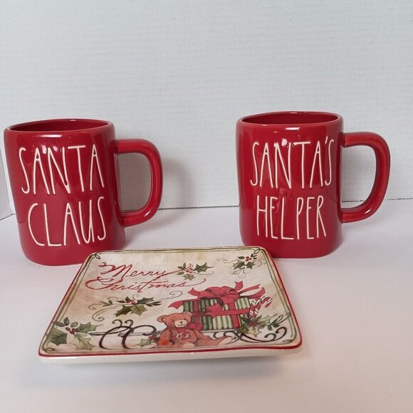 Rae Dunn Artisan Collection Christmas Items Santa Cups, Cocoa Jar, Cookie Plate - Picture 2 of 16